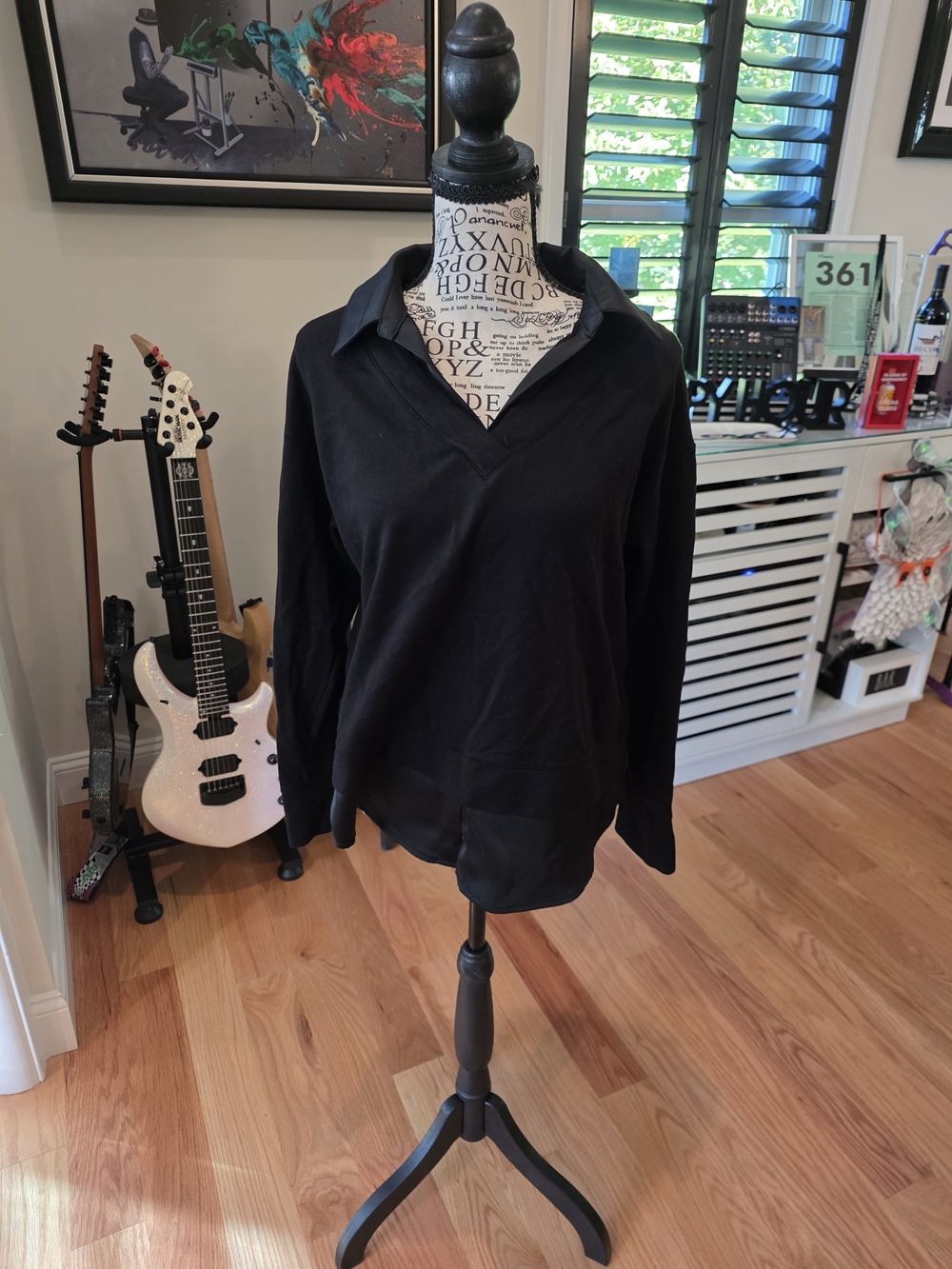 Anne Klein Black Satin Faux Layered Shirt